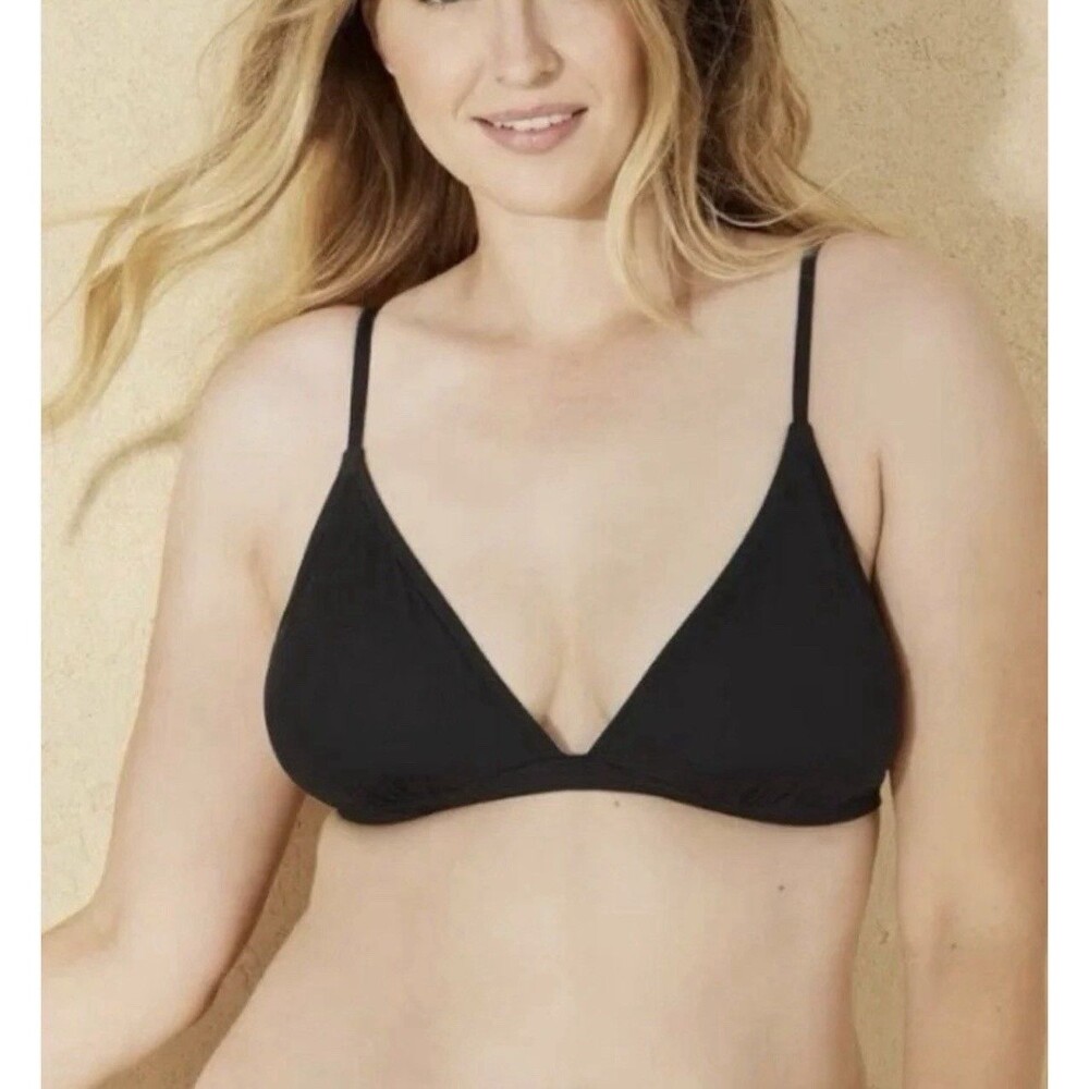 SHADE & SHORE Ribbed Triangle Adjustable Bikini Top BLACK Medium 8-10